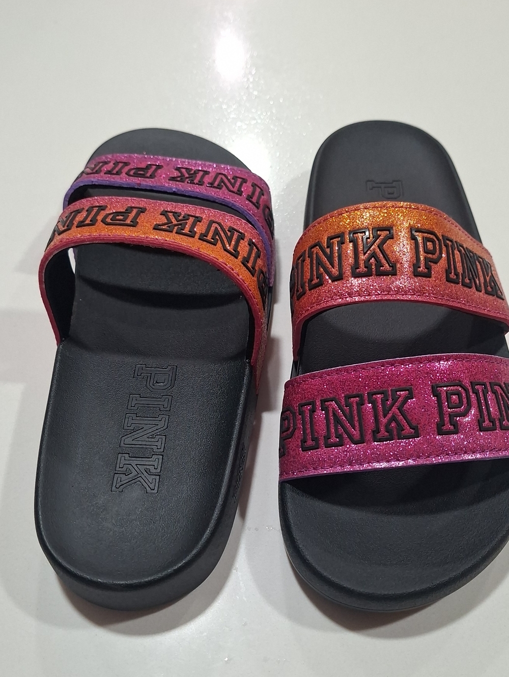 New PINK Victoria's Secret Glitter Gradient Dual-Strap Slides